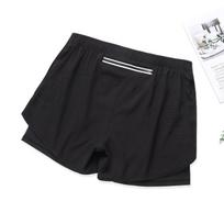 Summer Sports Shorts Men's Quick-drying Breathable Double-layer Anti-empty Fake Two-piece Training Three-point Pants Fitness Running Shorts L raudona