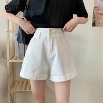 Two Button Super High Waist Denim Shorts Tide Women's Summer Wide Leg Rolled A Word Shorts S balta