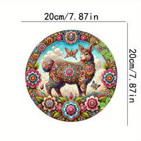 2D flat 20*20cm1pc bright-coloured camels&butterfly&flowers Welcome Door Sign Decor, Vibrant floral and animal design Round Wooden ornament Perfect 20*20cm