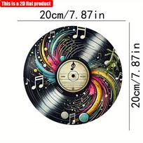 2D flat 20*20cm1pc vintage colorful vinyl record wall art plaque, musical notes round Pendant, retro music themed reliable quality decoration for bars 20*20cm gray