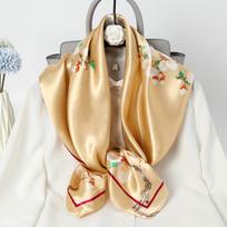 Vasarinė 90 cm didelė kvadratinė skarelė moterims, šilkinė skarelė, galvos apdangalas, universalus papuošalas, apsauga nuo saulės, šalis, šilkinė skarelė beige
