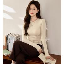 Boutique Mousse Cashmere Soft Waxy T-shirt Women's Long Sleeve Autumn and Winter New Inner Base Shirt S