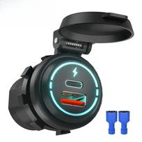 12V/24V Car USB Charger Socket PD Type C + QC 3.0 Power Outlet with Spring Cover Dual Ports Fast Charging for Motorcycle ATV RV Wight Cable juoda