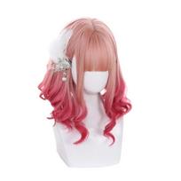 perukas gradientas Rožinis Lolita Perukai Vidutiniai palaidi Wave Saldūs Harajuku Japoniški Cosplay Perukai Karščiui atsparūs sintetiniai plaukai 13inches gray