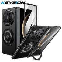 KEYSION 360° Rotating Magnetic Ring Stand Case for MagSafe for Huawei Mate X6 Hinge Phone Fold Cover with Glass Screen Protector for Huawei Mate X6 juoda