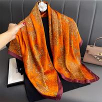 Print Satin Silk Square Scarf Hijab Women Bandana 90CM Headscarves Neckerchief Ladies Muffler Shawl Wrap Foulard Headband 90X90CM orange