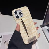 Prabangus PU riešo dirželio laikiklis krokodilo odos rašto telefono dėklas iPhone 16 15 11 12 13 14 Pro Max minkštas stovas dangtelis iPhone 16 Pro Max balta