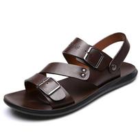 Paprasti vyriški sandalai, vienos spalvos PU odos, vyriški vasariniai batai, kasdieniai patogūs sandalai atviru priekiu, minkšti paplūdimio batai, vyriški sandalai 38 ruda