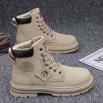 Retro laisvalaikio aukštakulniai batai vyrams Žieminiai stori rabarbarų spalvos batai Vyriški motociklininko ankle boots Raišteliais užsegami darbo avalynė Botas Hombre 39 pilka spalva