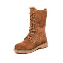 ZANPACE 2024 Winter Platform Women Boots Leather Fur Warm Plush Winter Snow Boots New Round Toe Lace-Up Winter Women Shoes 5 ruda