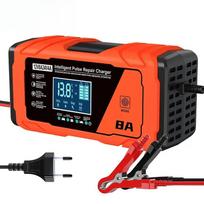 Battery Charger 12V 24V 8A 4A Smart Fast Charging for Car Batteries 8-Stage Charge Pulse Repair for AGM GEL WET Lead Acid EU Plug oranžinė