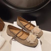 Flat-bottomed French ballet single shoes fairy shoes spring and autumn 2025 new summer skirt ballet evening shoes 35 chaki