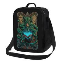 Custom Call Of Cthulhu Lunch Bag Women Cooler Warm Insulated Lunch Box for Kids School Children 26.5x20x11.5CM smėlis