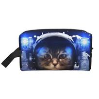 Space Cat Astronaut Pattern Travel Cosmetic Bag Large Makeup Bag Portable Waterproof Toiletry Bag Zipper Organizer Storage 25.5x16x12.5CM juoda