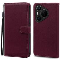 Dėklas Huawei Pura 70, Dėklas Huawei Pura70 Pro, Piniginės tipo atlenkiamas odinis dėklas Huawei Pura 70 Pro, Knygelės tipo magnetinis telefono dėklas For Huawei Pura70 vyno raudonos spalvos