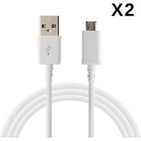 [Compatible Samsung Galaxy A3-A5-2015-2016-A6-A6+-A7] Pack of 2 USB Charger Cables White Micro USB Port 1 Meter [Phonillico®]