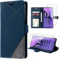 Case for Xiaomi Redmi Note 13 Pro+ 5G - E.F.Connection - PU Leather Folio Case - Navy Blue - 2 Tempered Glasses
