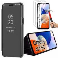 Protective Case - E.F.CONNECTION - Samsung A14 4G/5G - Flip Case - Black - Resistant - 2 Tempered Glass
