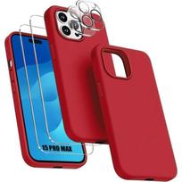 Case - Silicone - for iPhone 15 Pro Max - Red - Non-slip - 2 Tempered Glasses Offered
