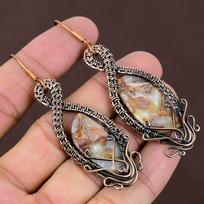 Laguna Lace Agate Handmade Copper Wire Wrap Jewelry Earring 3.07 O9r04