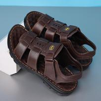 Men's Sandals Men's Leather New Anti Slip Beach Shoes Casual Versatile Summer New Breathable Middle Aged and Elderly Men's Shoes 38 tamsiai ruda spalva