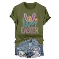 Women's Easter Bunny Print Short Sleeve T-Shirt Top L armijos žalia spalva