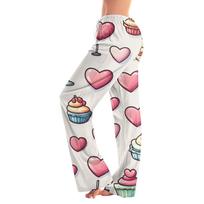 Women's Casual Straight Pants Valentine's Day Heart Printed Casual Pants L smėlis