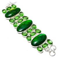 Žalias labradoritas, peridotas rankų darbo 925 prabos sidabro papuošalų apyrankė 8  W2l78 green