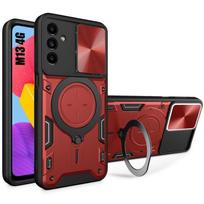 Case for Samsung Galaxy M13 Metal Ring Stand Sliding Lens Protection Red raudona