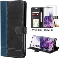 Pack 2 Tempered Glasses + Case for Samsung S20 Navy Blue Flexible Shockproof Anti-Scratch