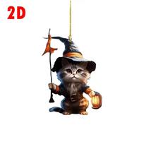 Cute Acrylic Halloween Witch Cat Lantern Ornament Cat Shaped Pumpkin Hanging Pendant For Car Bag Keychain Decor H3D0