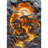 Abstract Lava Land Landscape Canvas Poster Bonsai Moonrise Valley View Prints Painting Wall Art Pictures Living Room Home Decor 21cm×30cm NoFrame