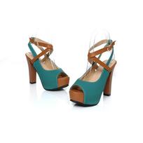 Women's high-heeled sandals spring and summer new waterproof table thick-heeled fish-mouth shoes color-matching large-size sandals 34 žalia