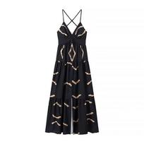 Printed Backless Sleeveless Vent Summer Dress Sexy V-neck High Waisted Sling Women's Dresses S juoda