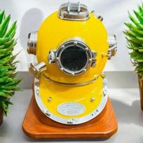 Yellow Mark V Diving Helmet with Base Nautical Decor Deep Sea Diver Helmet Maritime Collectible Steampunk Gift Man Cave Decor