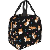 Corgis Paw Hearts Print Insulated Lunch Bag for Girls Kids Women Thermal School Picnic Box Washable Reusable Meal Pail Durable 22x20x13CM smėlis