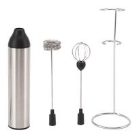 Handheld Milk Frother Lightweight Stainless Steel ABS Electric Whisk with 2 Mixing Head gray