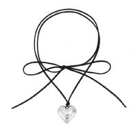 Women Necklace Big Heart Pendant Choker Necklaces Chunky-Heart Collar Chain Tie-up Jewelry Accessory for Teen Girls AVE 1 sidabras