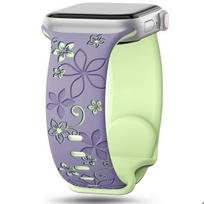 Bracelet for Apple Watch Series 11 10 9 8 SE 7 6 5 4 3 2 1 Ultra 1/2/3, 42mm-44mm-45mm-46mm-49mm Silicone Floral Pattern Purple Green žalia