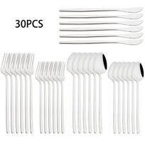 30Pcs White Gold Dinnerware Set Knife Dessert Fork Spoon Tableware Stainless Steel Flatware Mirror Cutlery Western Silverware sidabras