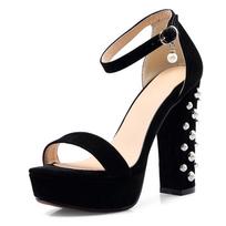 Women's high-heeled sandals sexy European and American style summer new waterproof table thick heel large size fish mouth shoes 34 juoda