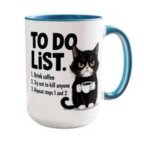 Cat To-Do List Coffee Mug Ceramic Tea Cup with Humorous Checklist Microwave Safe Cat Mug Unique Gift for Cat Lovers Office Workers mėlyna