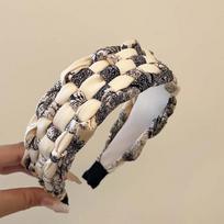 PROLY New Fashion Headband For Women Wide Side Hairband Handmade Braided Turban Black Beige Hair Accessories