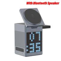6 in 1 Magnetic Multi-function Wireless Charger with Bluetooth Speaker Alarm Clock for iPhone 16 15 Pro Max for Airpods iWatch pilka spalva