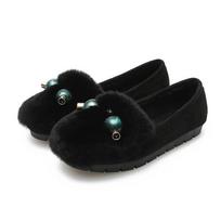 T302025 new versatile outer wear flat shoes thick-soled round head rabbit fur suede shoes 34 juoda
