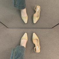 Low-heeled bag head sandals women's gentle nude pointed lady thick heel back empty temperament single shoes 35 kūno spalva