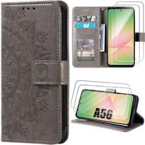 Case for Samsung Galaxy A56 5G - BOOLING - Brown Leather Effect Protection with Mandala Pattern - 2 Tempered Glass ruda
