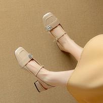 Krazing Pot Sheepskin Summer Size 40 Med Heels Rhinestone Flowers Square Toe Elegant Sweety Shallow Pumps 35 abrikosas
