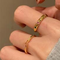 Round colored zir*****pen ring two-piece set fashionable simple ring niche versatile light luxury jewelry women