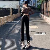 Women's Retro Blue Slimming Elastic Cigarette Jeans - Small Size, Straight Leg, Early Autumn 2024 XS (75-88 jin)